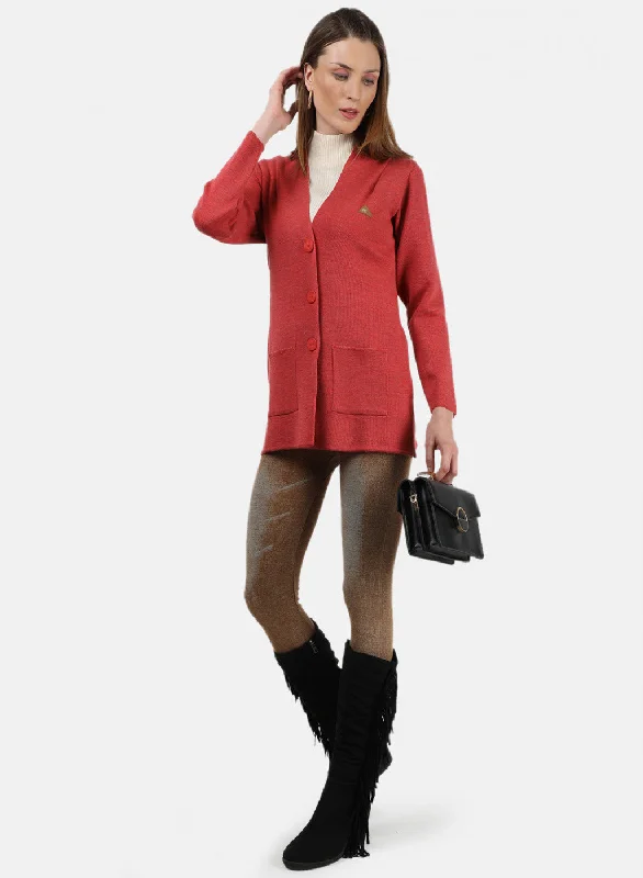 Women Light Red Solid Cardigan