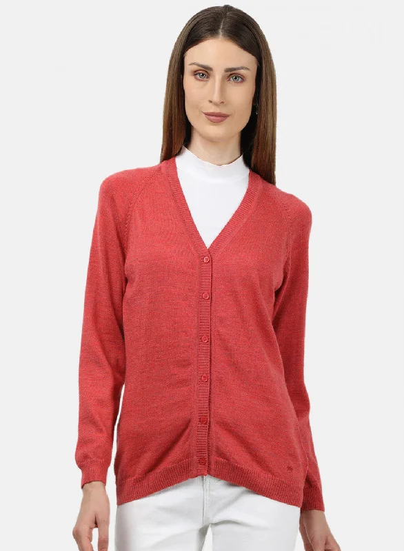 Women Light Red Solid Cardigan