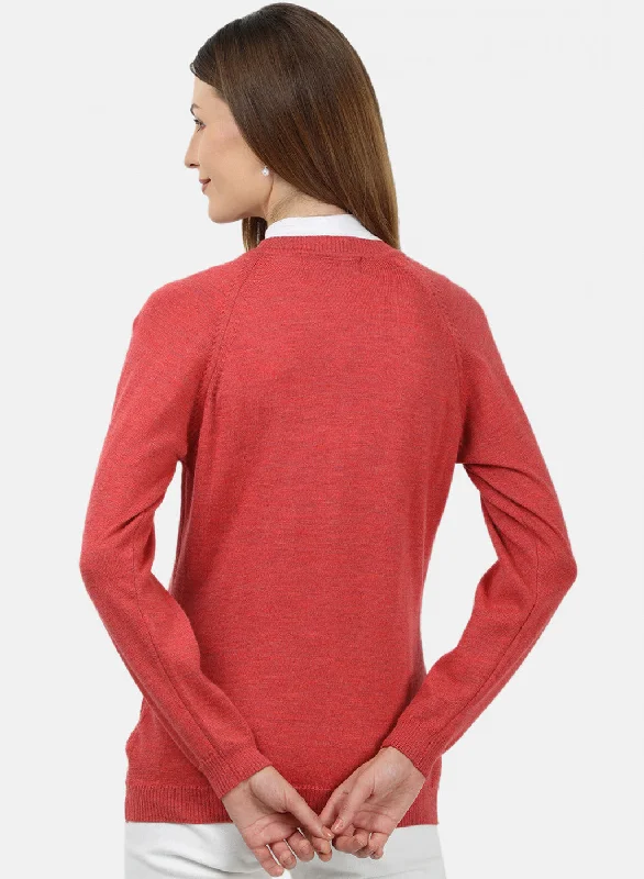 Women Light Red Solid Cardigan