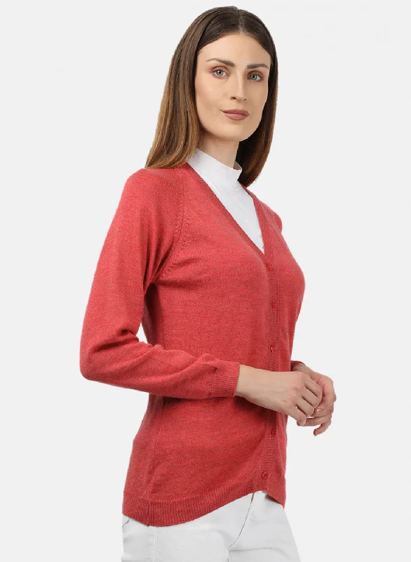 Women Light Red Solid Cardigan