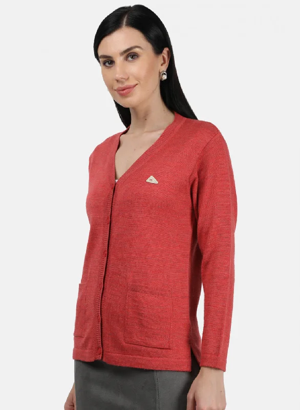 Women Light Red Solid Cardigan