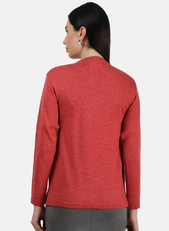 Women Light Red Solid Cardigan