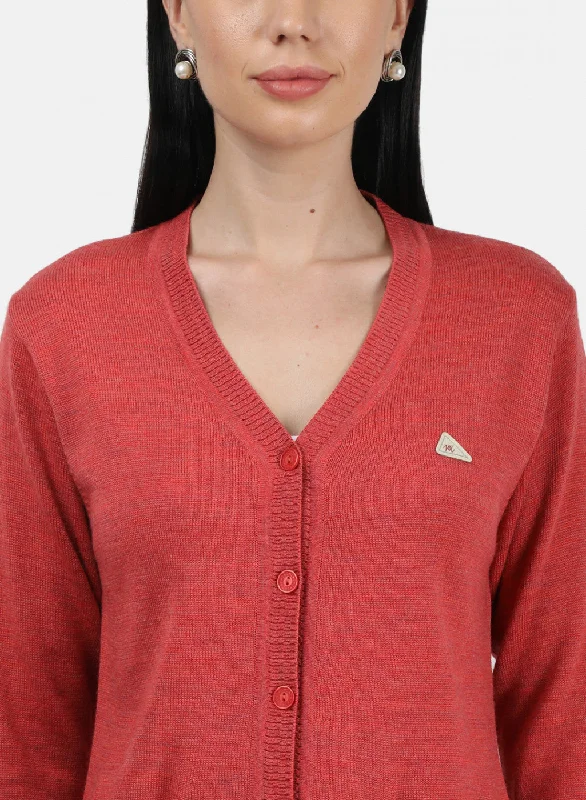 Women Light Red Solid Cardigan