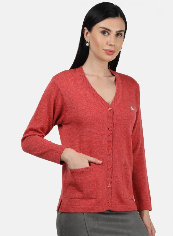 Women Light Red Solid Cardigan