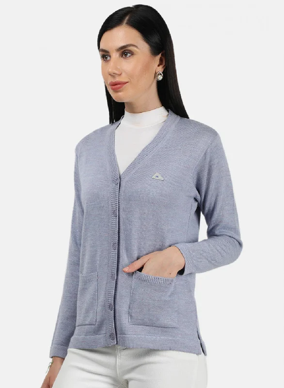 Women Light Sky Blue Solid Cardigan