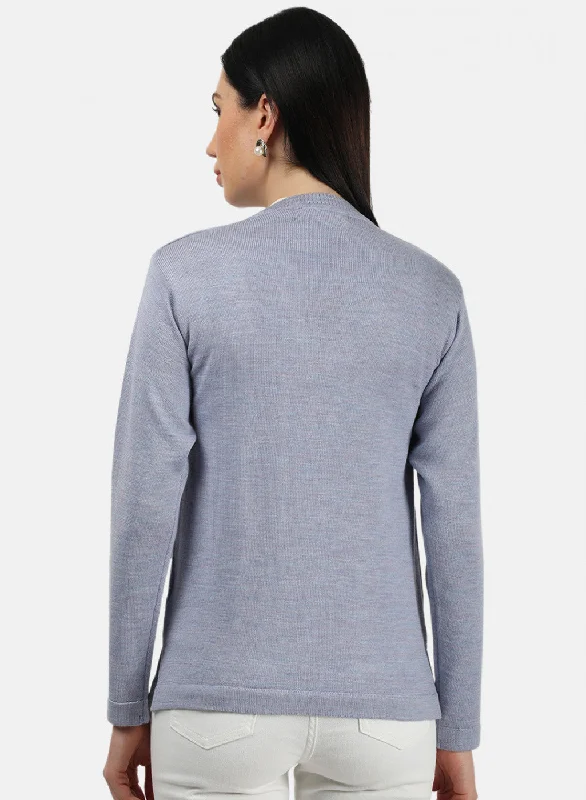 Women Light Sky Blue Solid Cardigan