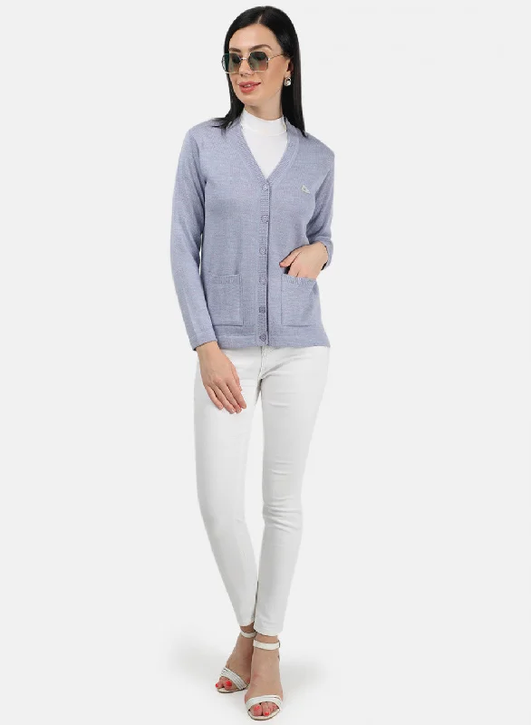 Women Light Sky Blue Solid Cardigan