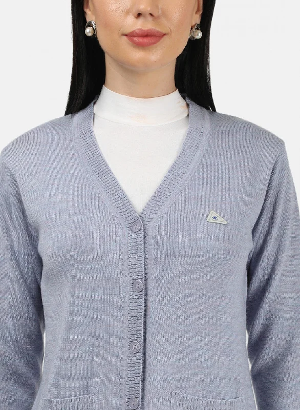 Women Light Sky Blue Solid Cardigan