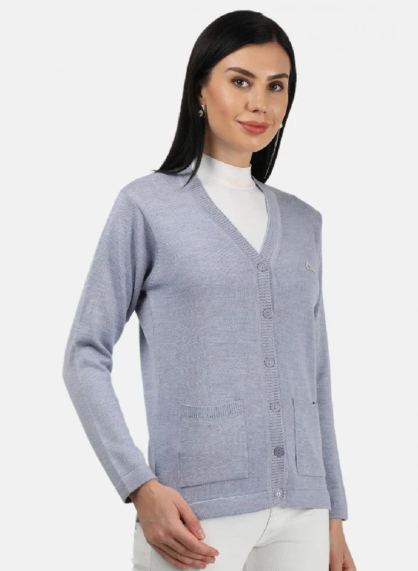 Women Light Sky Blue Solid Cardigan