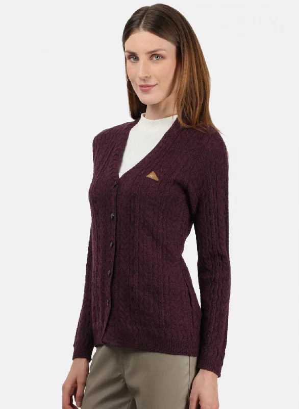 Women Maroon Self Cardigan