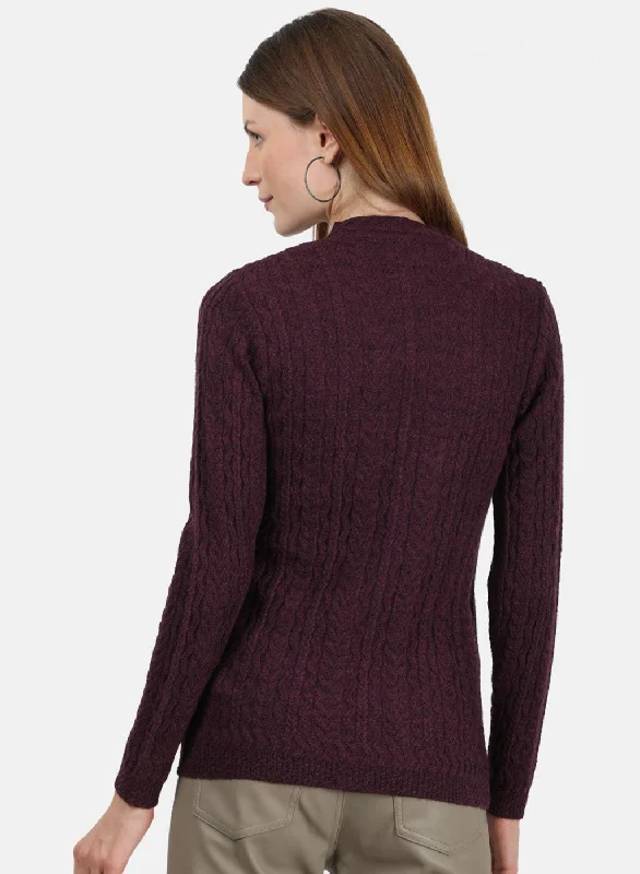 Women Maroon Self Cardigan