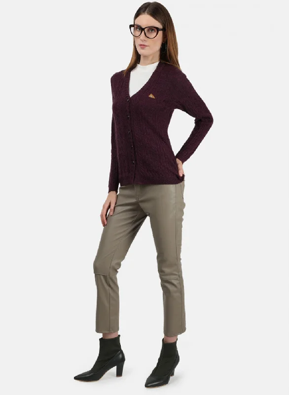 Women Maroon Self Cardigan