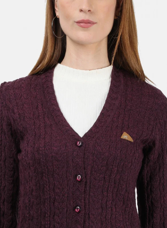 Women Maroon Self Cardigan