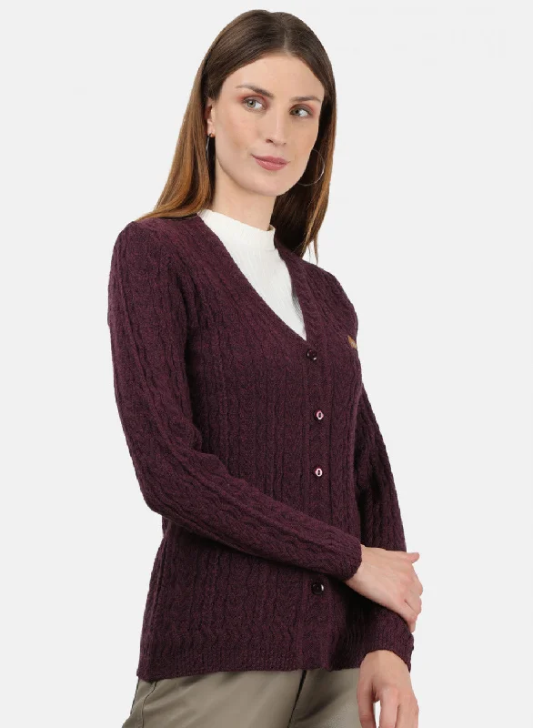 Women Maroon Self Cardigan