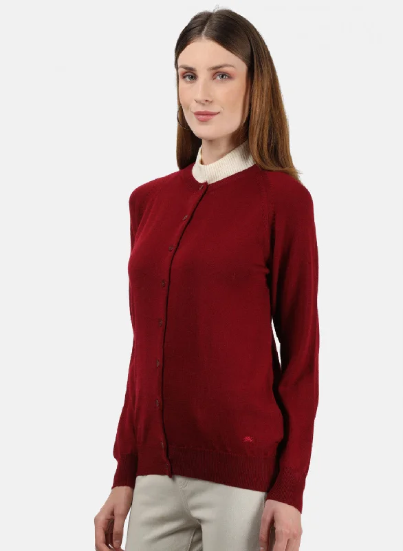 Women Maroon Solid Cardigan