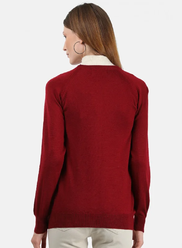 Women Maroon Solid Cardigan