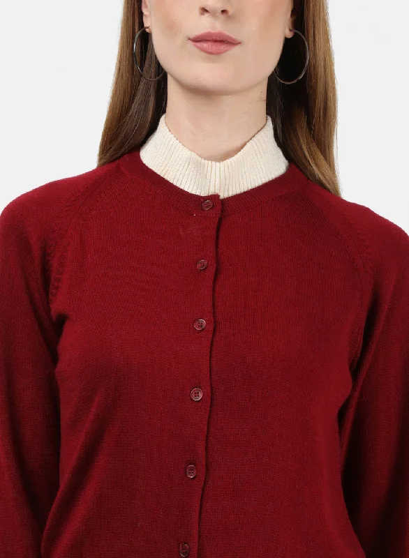 Women Maroon Solid Cardigan