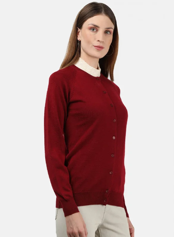 Women Maroon Solid Cardigan