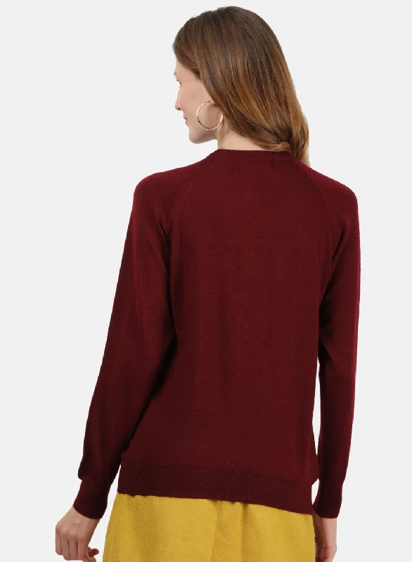 Women Maroon Solid Cardigan