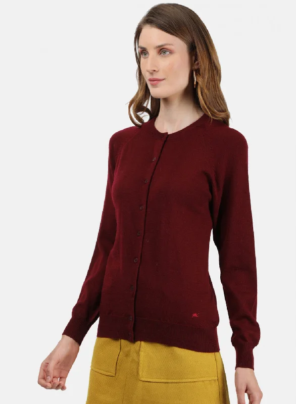 Women Maroon Solid Cardigan