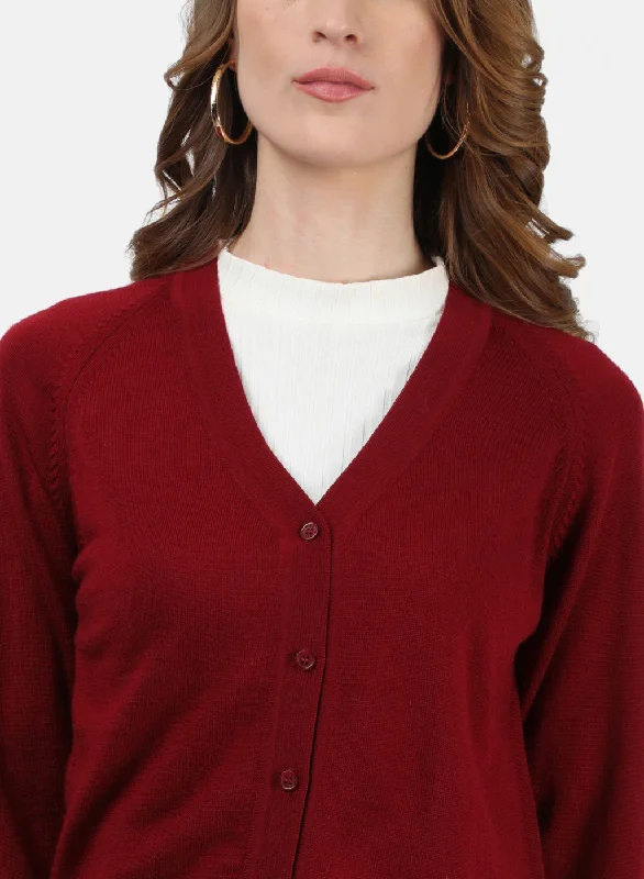 Women Maroon Solid Cardigan