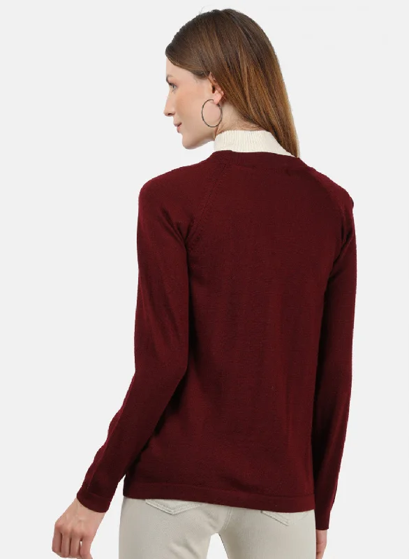 Women Maroon Solid Cardigan