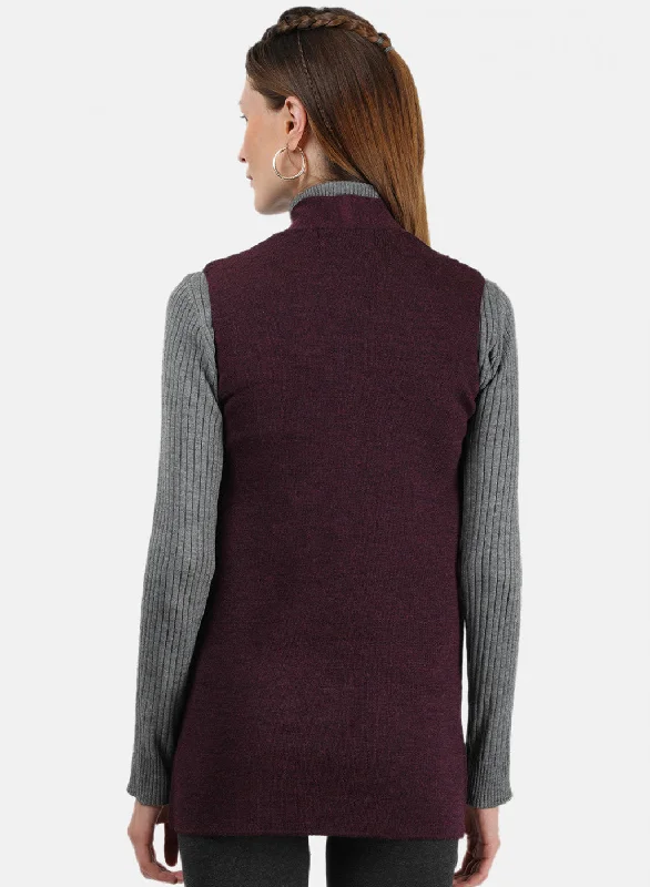 Women Maroon Solid Cardigan