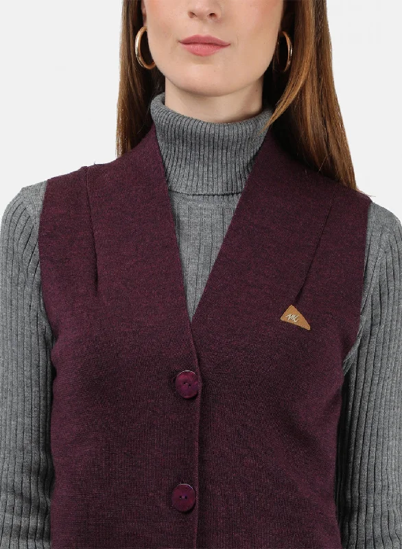 Women Maroon Solid Cardigan