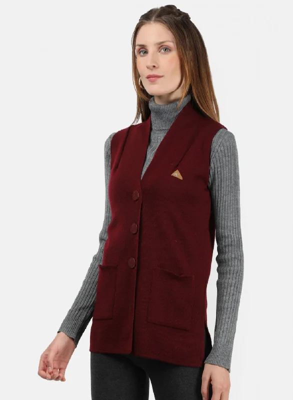 Women Maroon Solid Cardigan