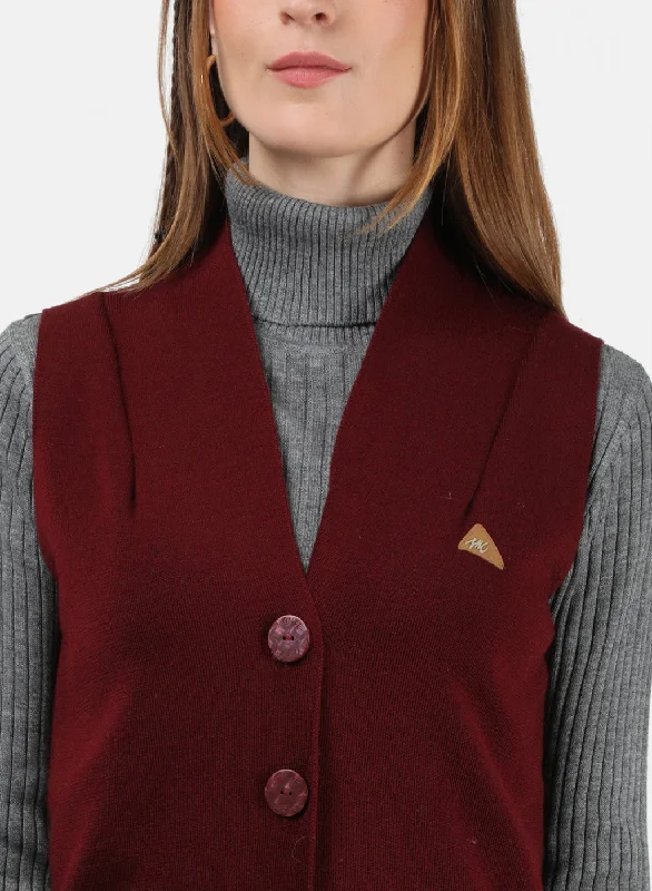 Women Maroon Solid Cardigan