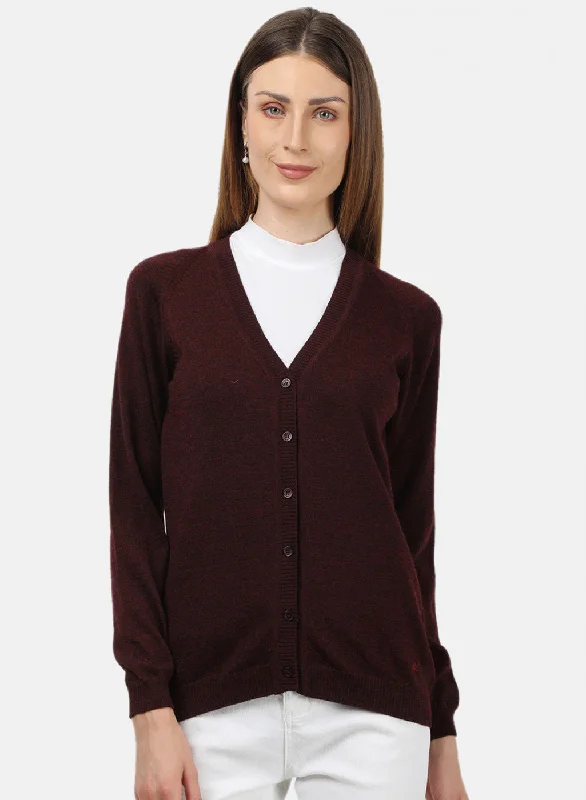 Women Maroon Solid Cardigan