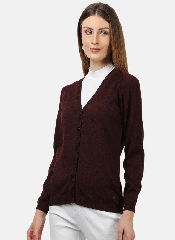 Women Maroon Solid Cardigan