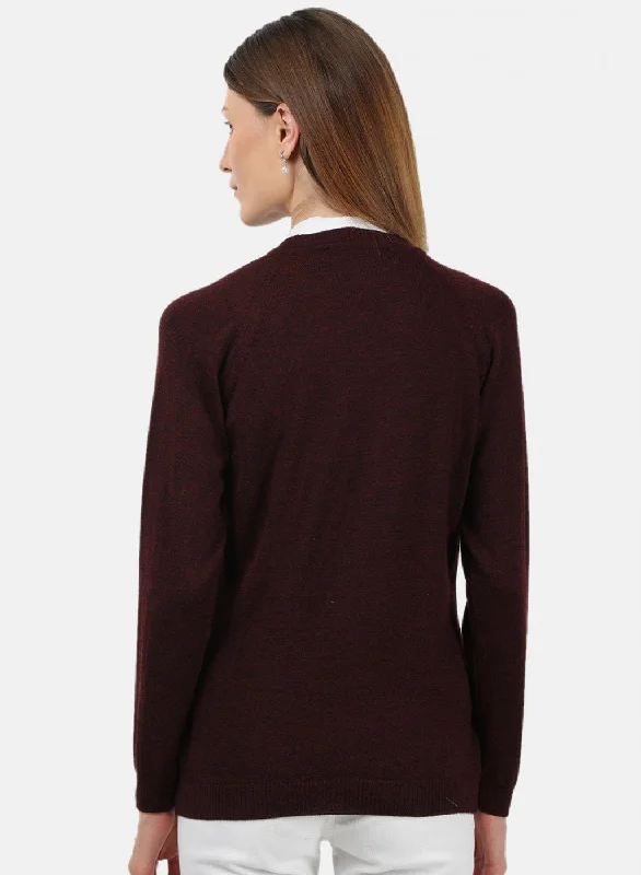 Women Maroon Solid Cardigan