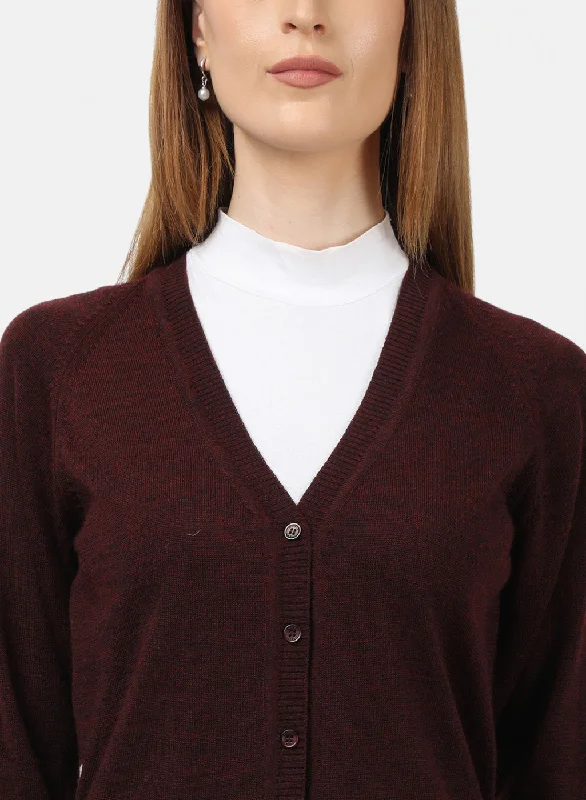 Women Maroon Solid Cardigan