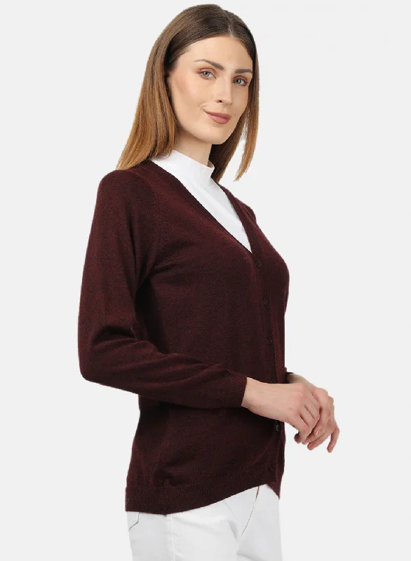 Women Maroon Solid Cardigan