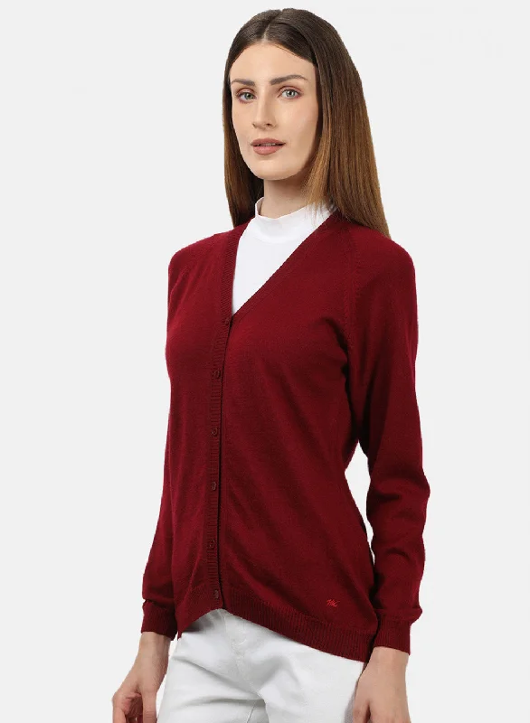 Women Maroon Solid Cardigan