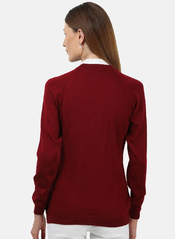 Women Maroon Solid Cardigan