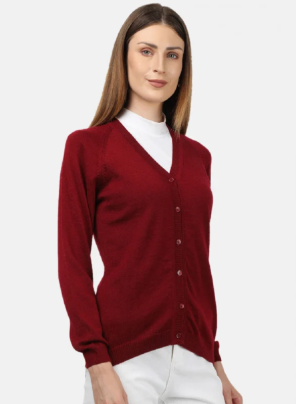 Women Maroon Solid Cardigan