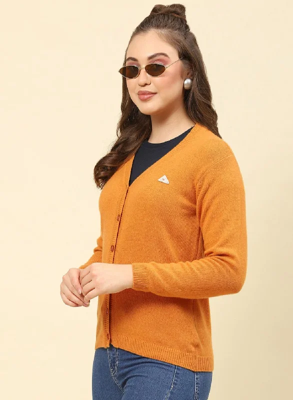 Women Mustard Solid Lamb wool Cardigan