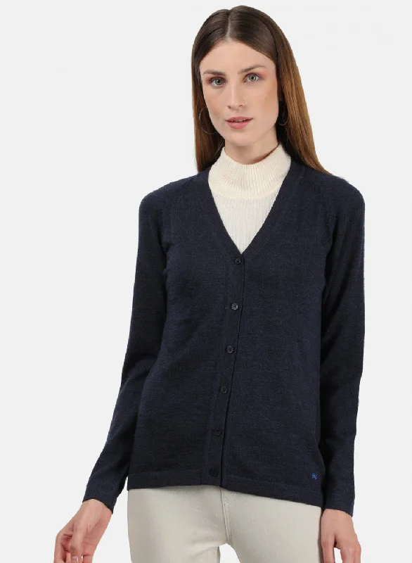 Women NAvy Blue Solid Cardigan