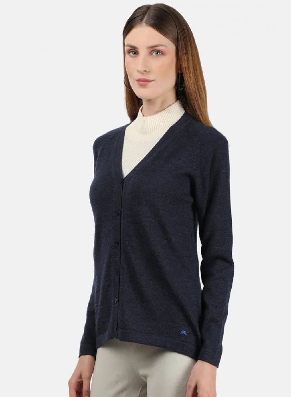 Women NAvy Blue Solid Cardigan