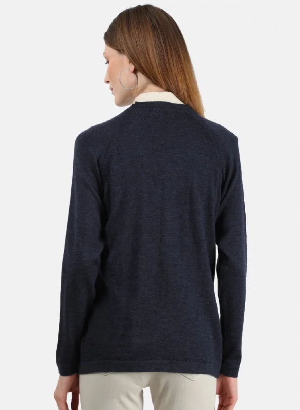 Women NAvy Blue Solid Cardigan