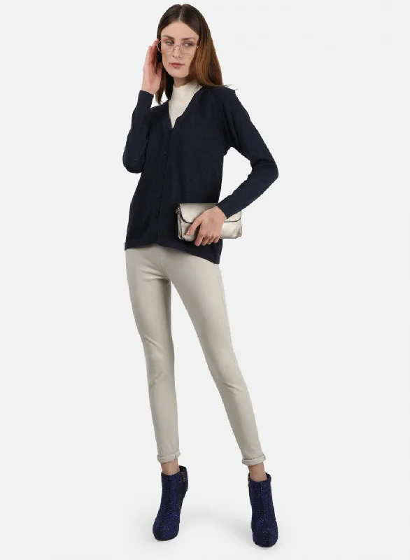 Women NAvy Blue Solid Cardigan