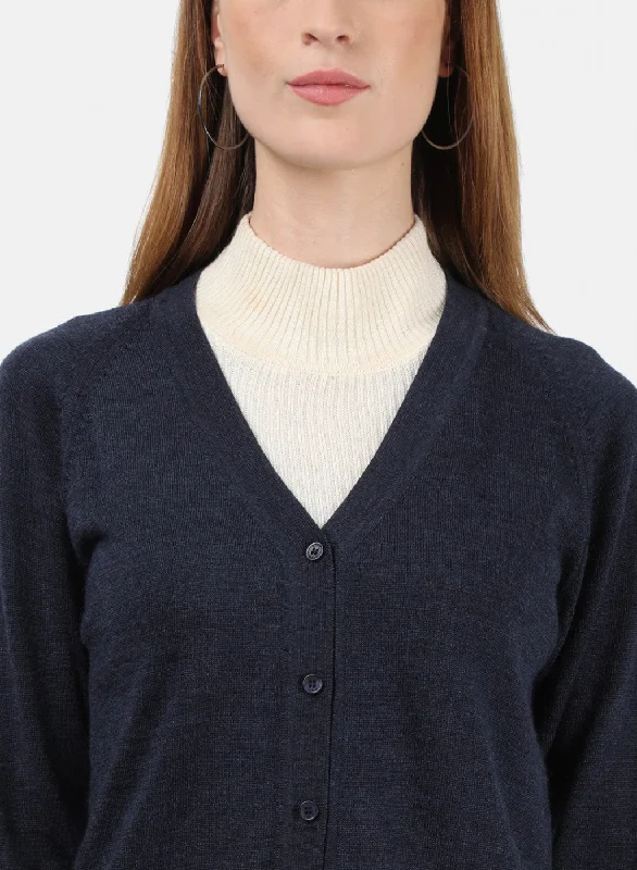 Women NAvy Blue Solid Cardigan