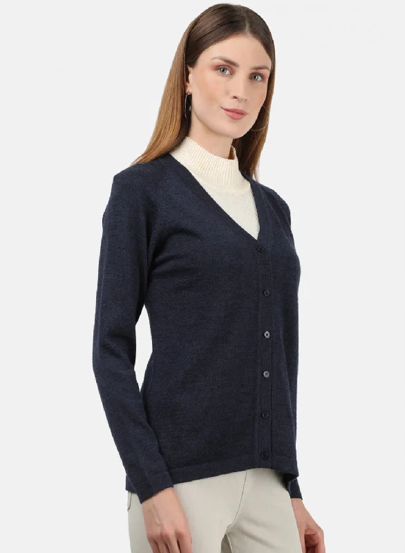 Women NAvy Blue Solid Cardigan