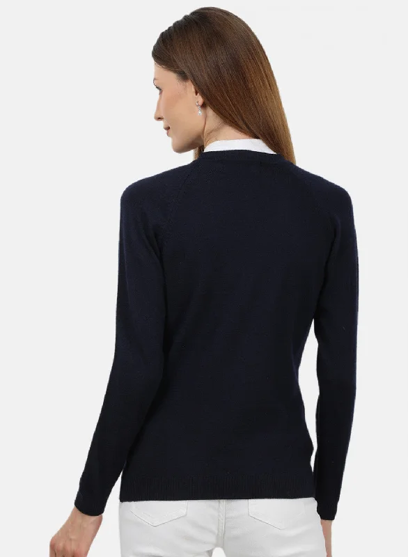 Women Navy Blue Solid Cardigan