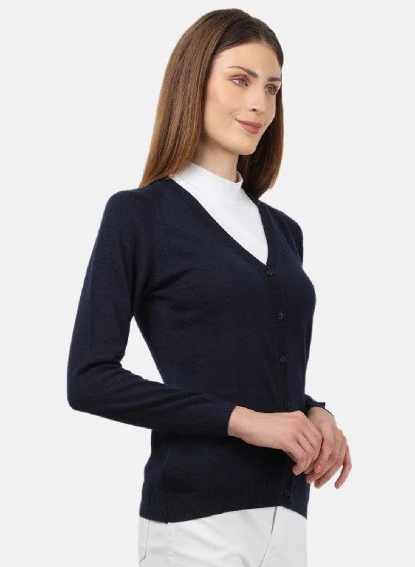 Women Navy Blue Solid Cardigan