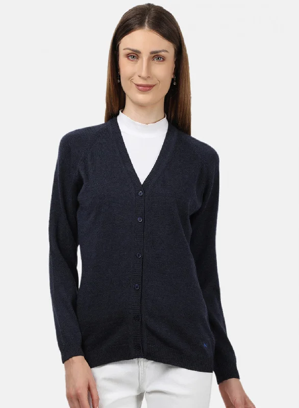 Women Navy Blue Solid Cardigan