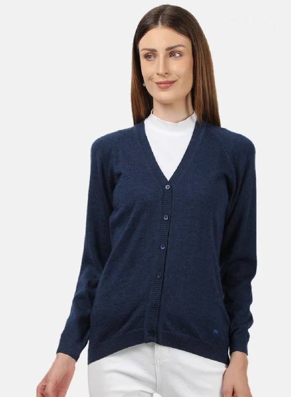 Women Navy Blue Solid Cardigan