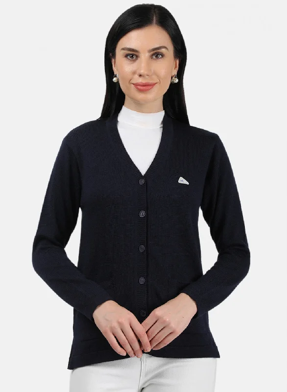 Women Navy Blue Solid Cardigan